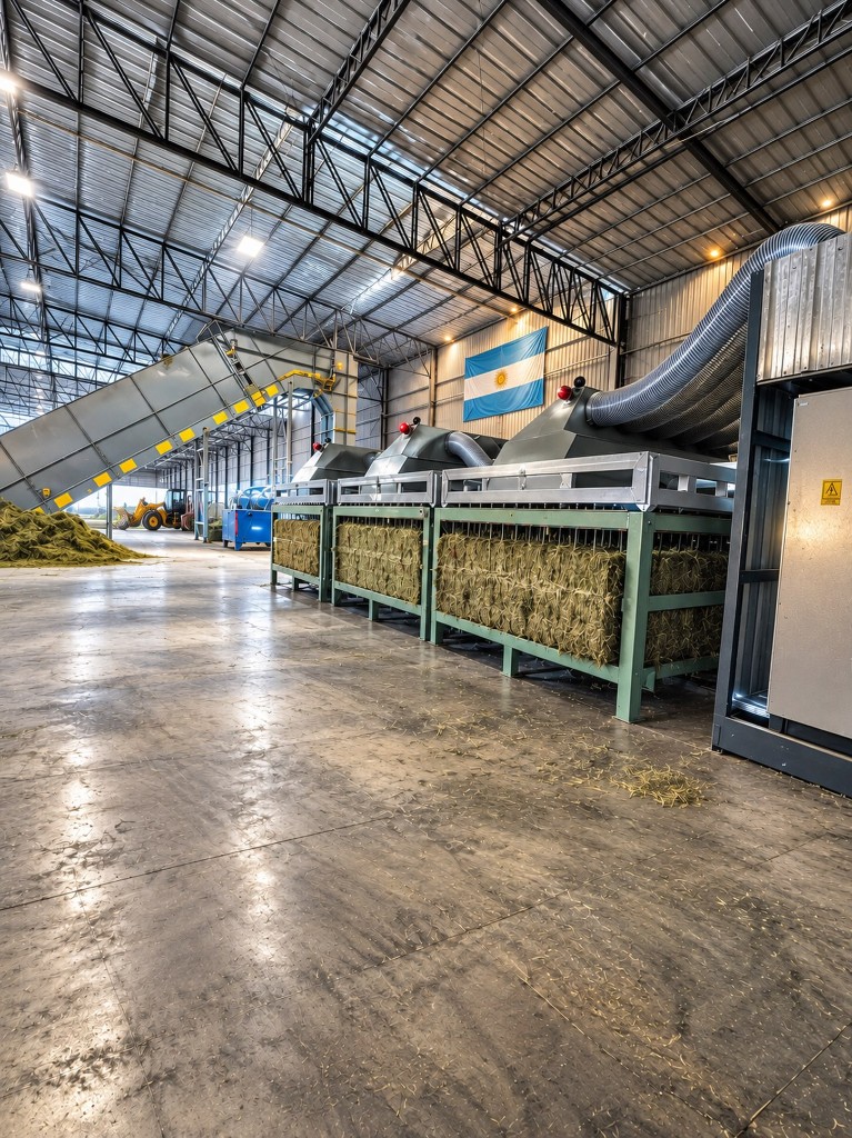 Planta Zonda Dry en Córdoba: la máquina de secado en operación dentro del galpón.